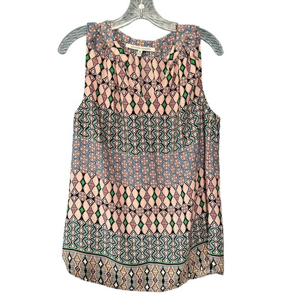 Geometric Print Blouse Size M Pink/Green - Picture 1 of 6
